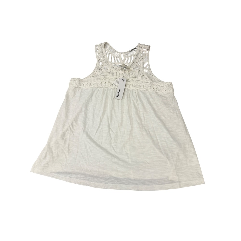 Sonoma Goods For Life Womens White Macrame Lace Sleeveless Top  M